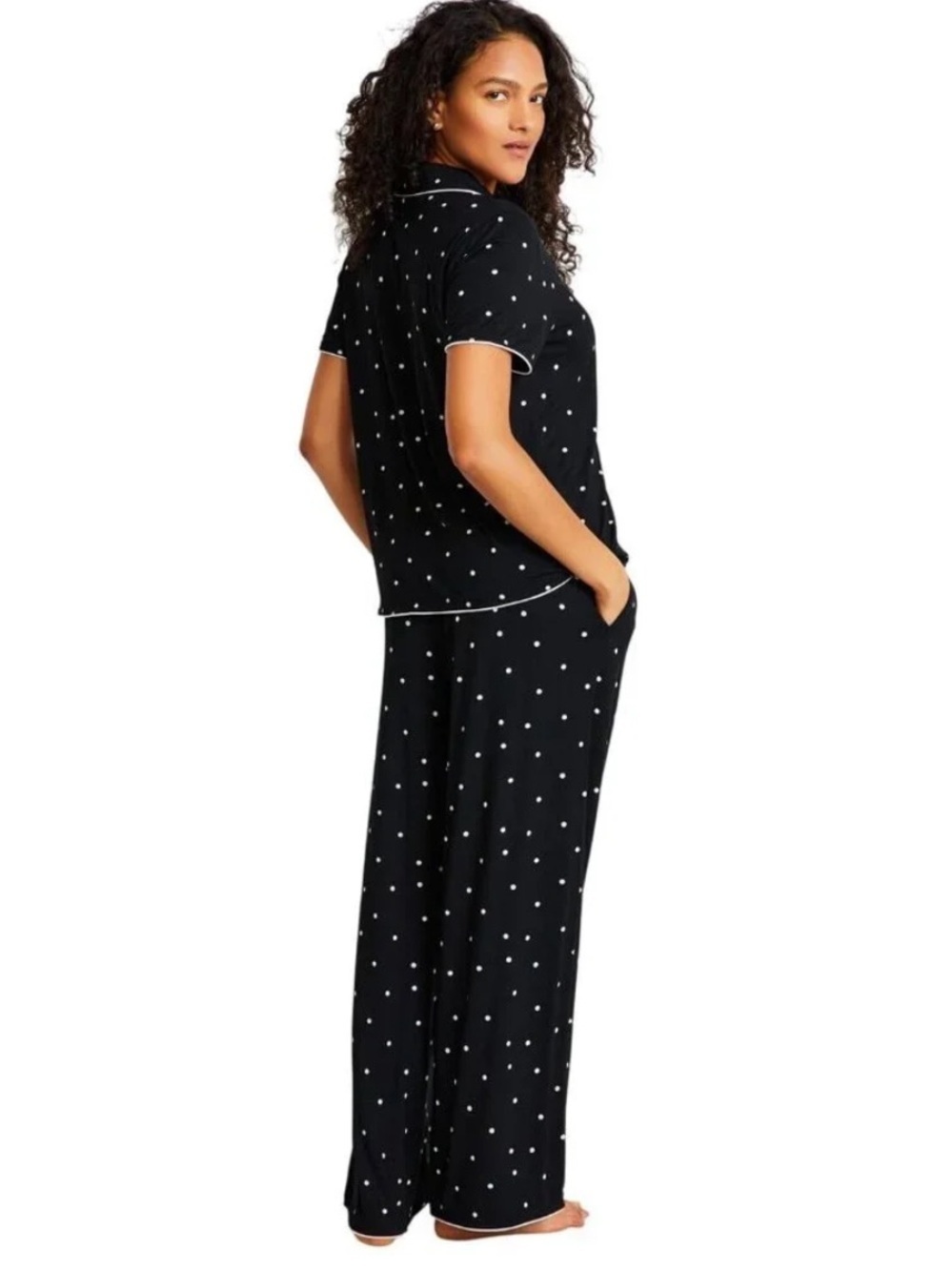 State Of Day Womens Fluid Knit Notched
Pajama Set Deep Black Polka Dot Small - Picture 2 of 16